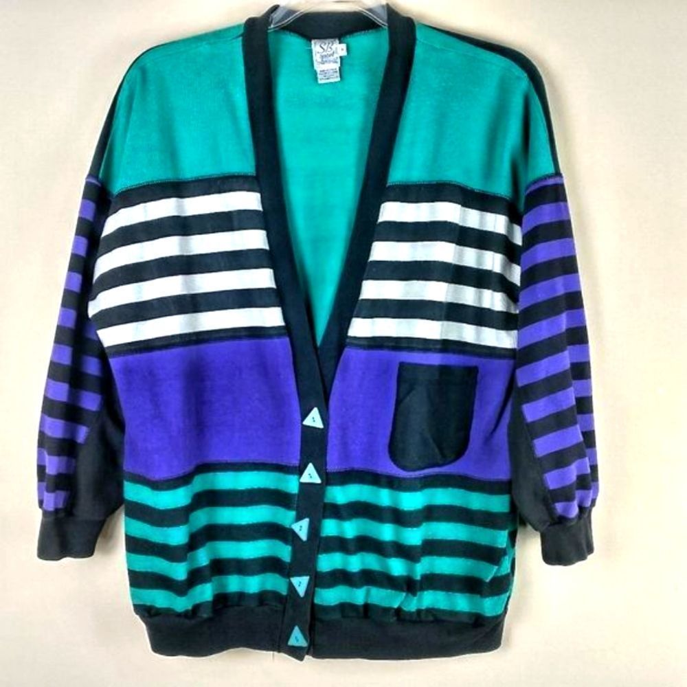 SB Sport 100%Cotton Colorful Striped Button Down Cardigan(XL)